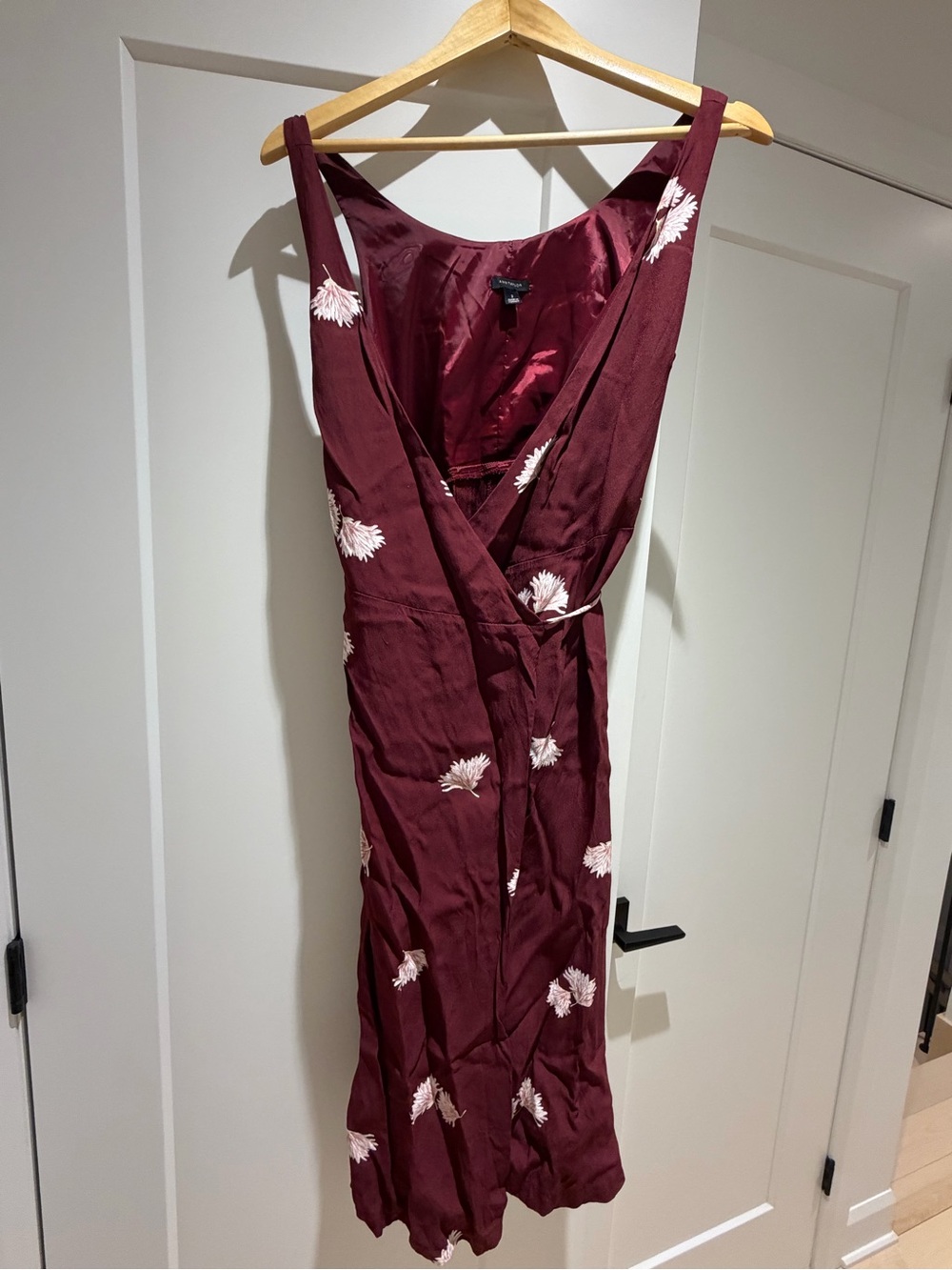 Ann Taylor Burgundy Floral Wrap Midi Dress